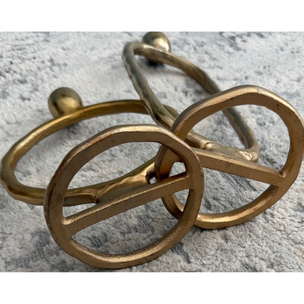 Gold Brutalist Taper Candle Holder Set 2 Cast Metal Hammered Sculptural Modern